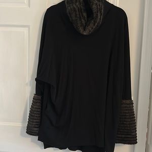 Beautiful black warm sweater with fur trim